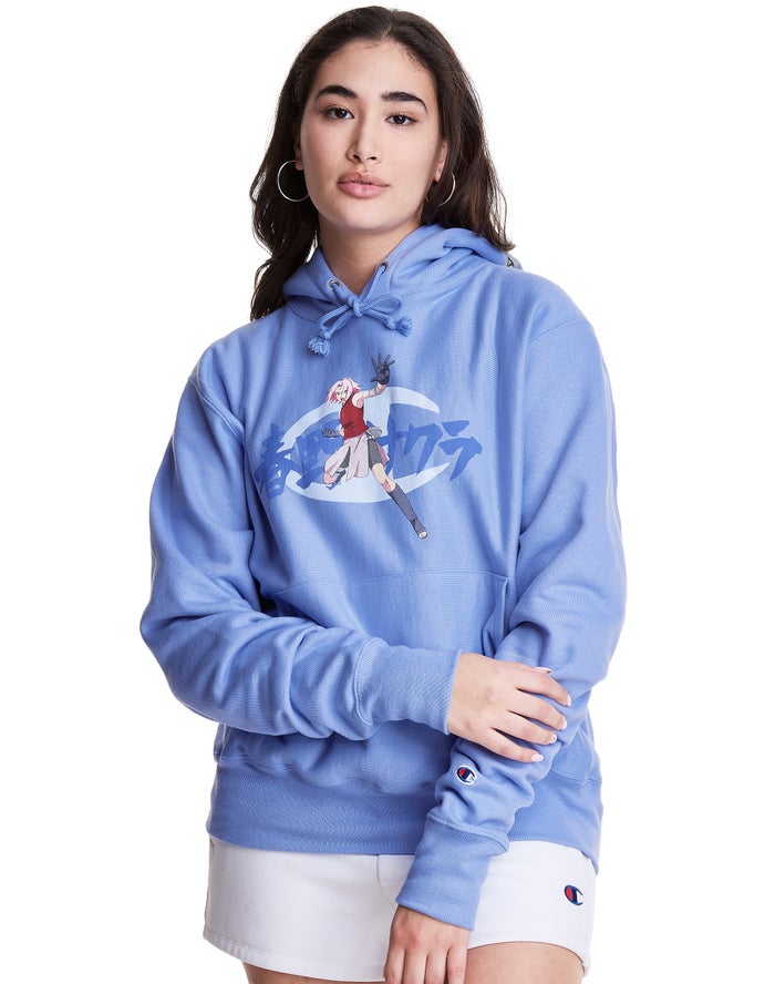 Champion Hoodie Dames - Blauw - Reverse Weave Boyfriend Sakura With C Logo ( 527893-LWK )